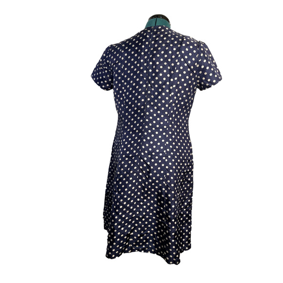 Vintage 1960s Navy Blue Polka Dot Sheath Dress with Metal Zipper – Size 20 - Picture 6 of 16
